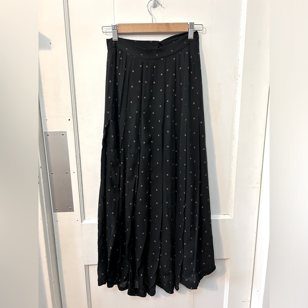 Vintage Anne Klein Black Polka Dot Pleated Midi Skirt Size 6